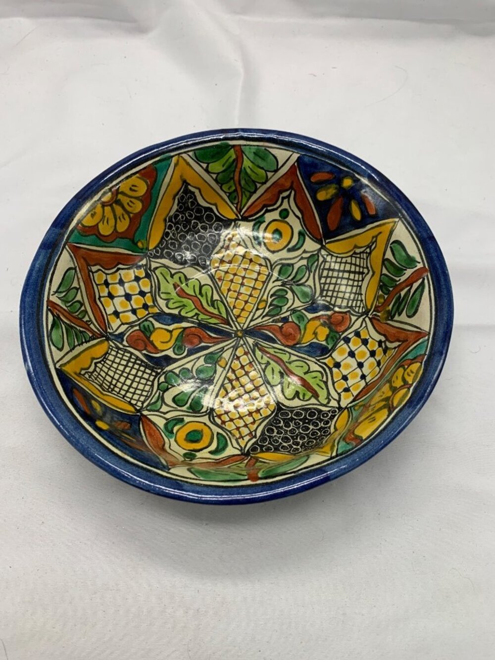 Hand-Painted Talavera Ceramic Bowl Made In Mexico Vibrant Multicolor Floral